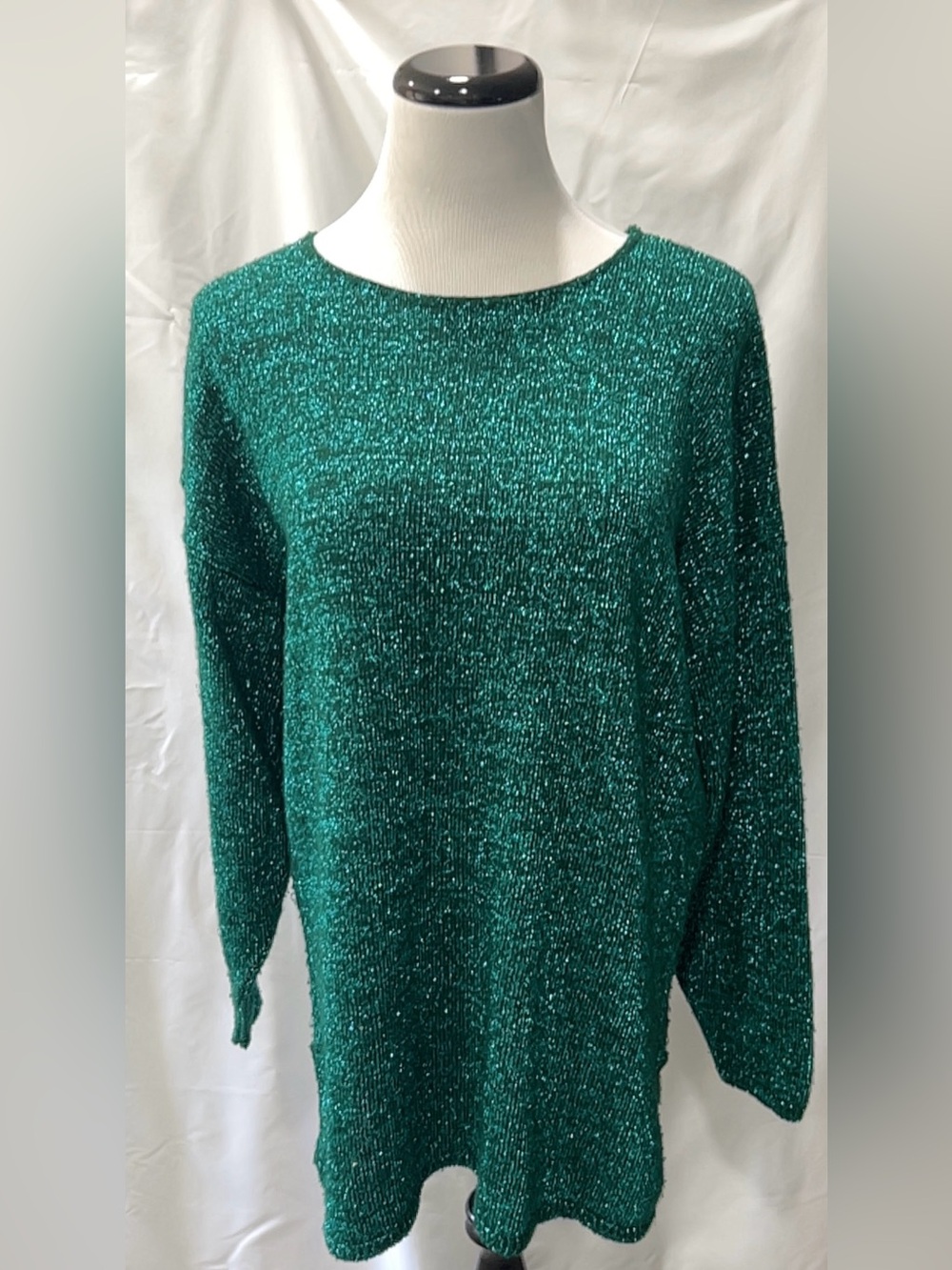 Vintage Nutcracker Green Metallic Lurex Sparkle Holiday Oversized Sweater Large